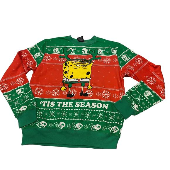 SPONGEBOB SQUAREPANTS TIS THE SEASON HOLIDAY UGLY SMALL SWEATER - Picture 1 of 5